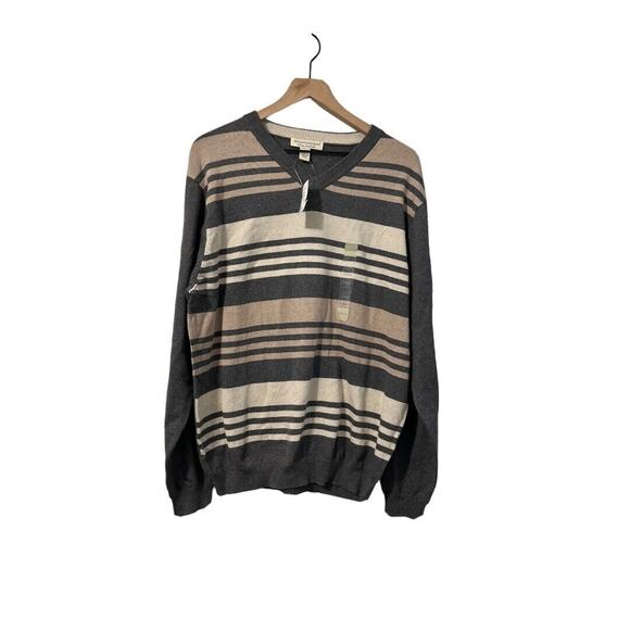 Pronto Uomo Cotton Cashmere Gray Beige Long Sleeve V-Neck Sweater Mens XL - Picture 1 of 6